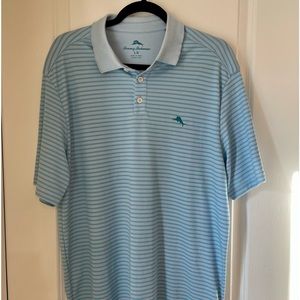 Tommy Bahama Light Blue With Stripes Men’s Polo Shirt Size Large